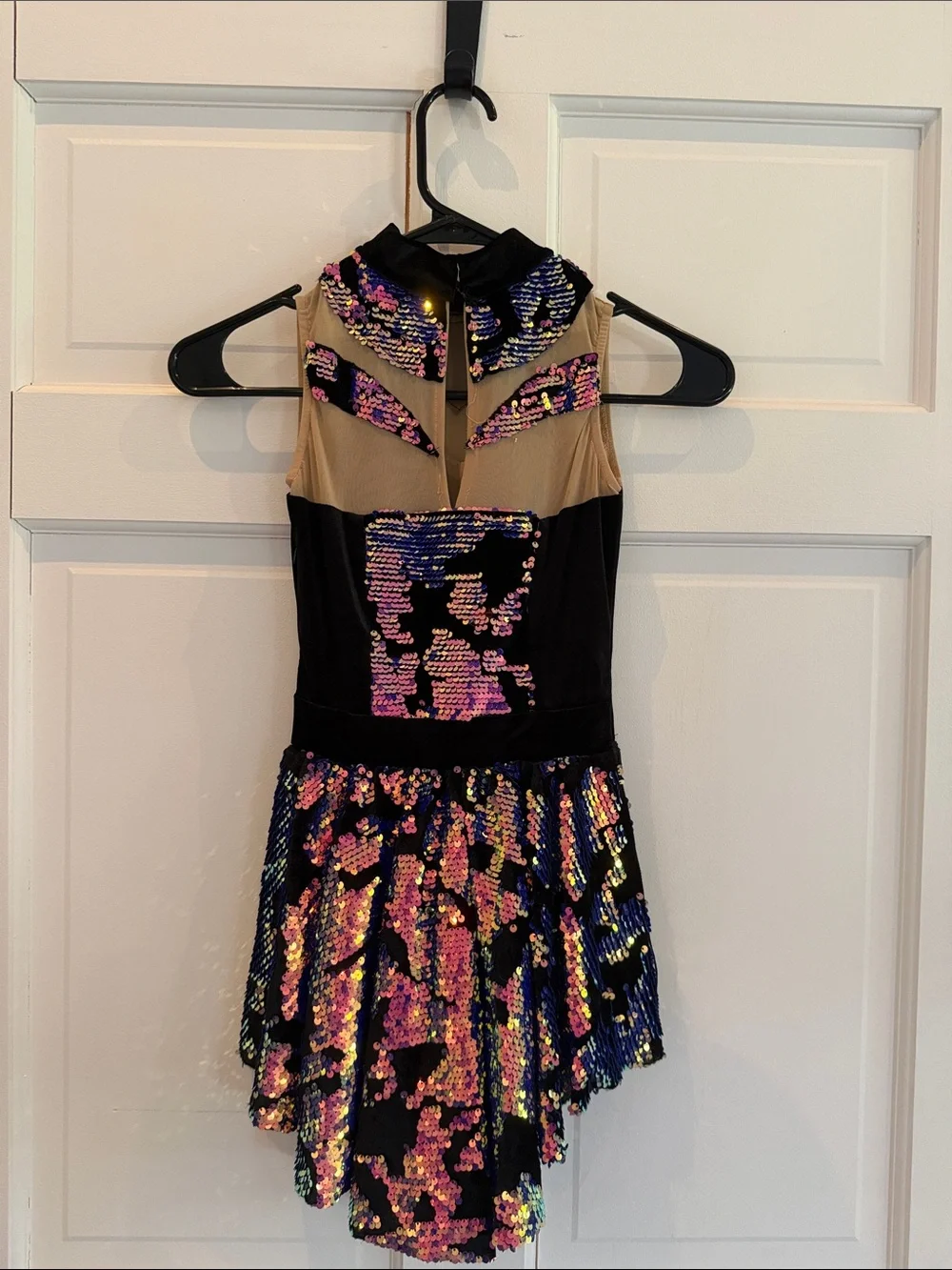 Costume: Girls Black Dance Dress with Iridescent Pink & Purple Sequins